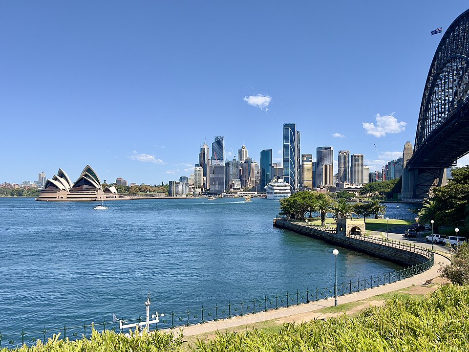 Sydney Harbour, the Opera House and Harbour Bridge seen from the waterfront