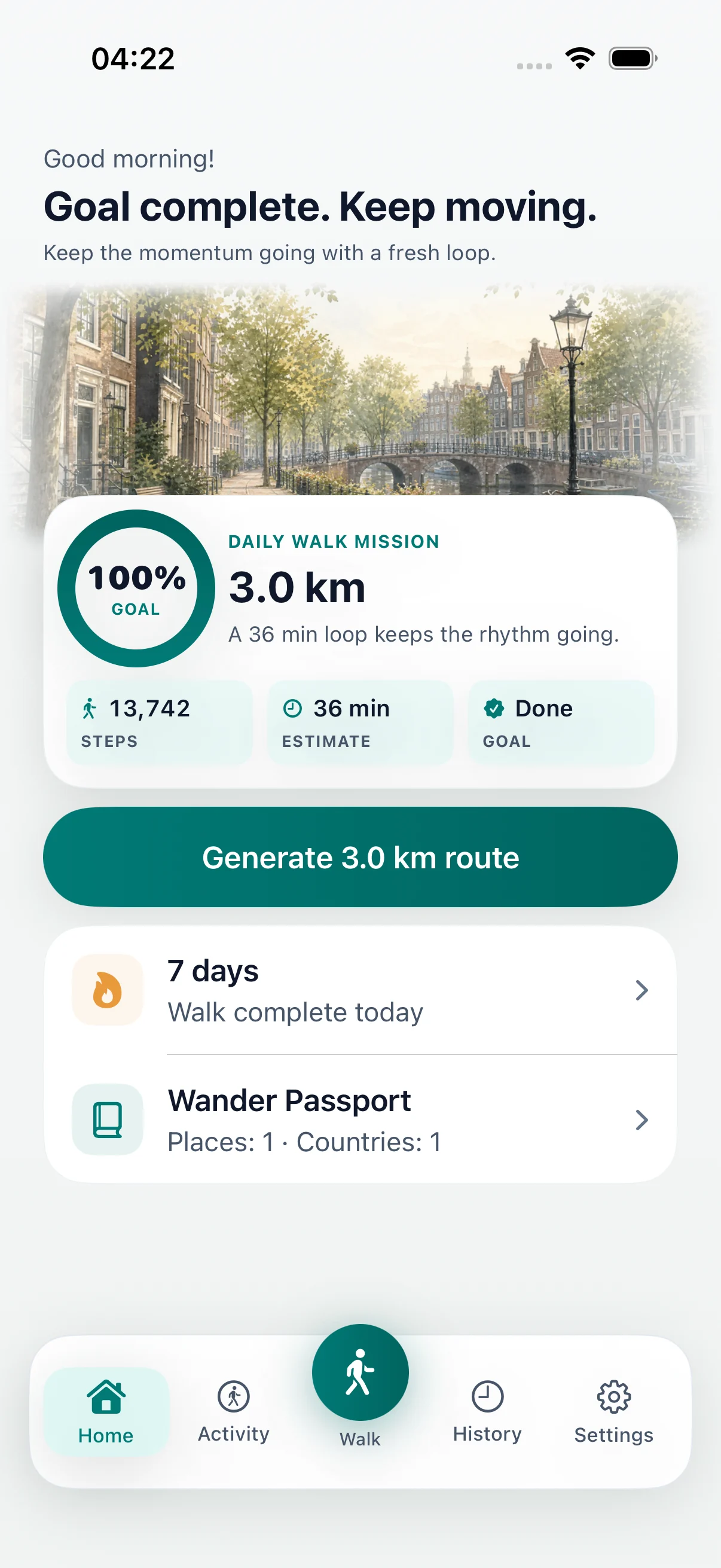 DailyWander app screen