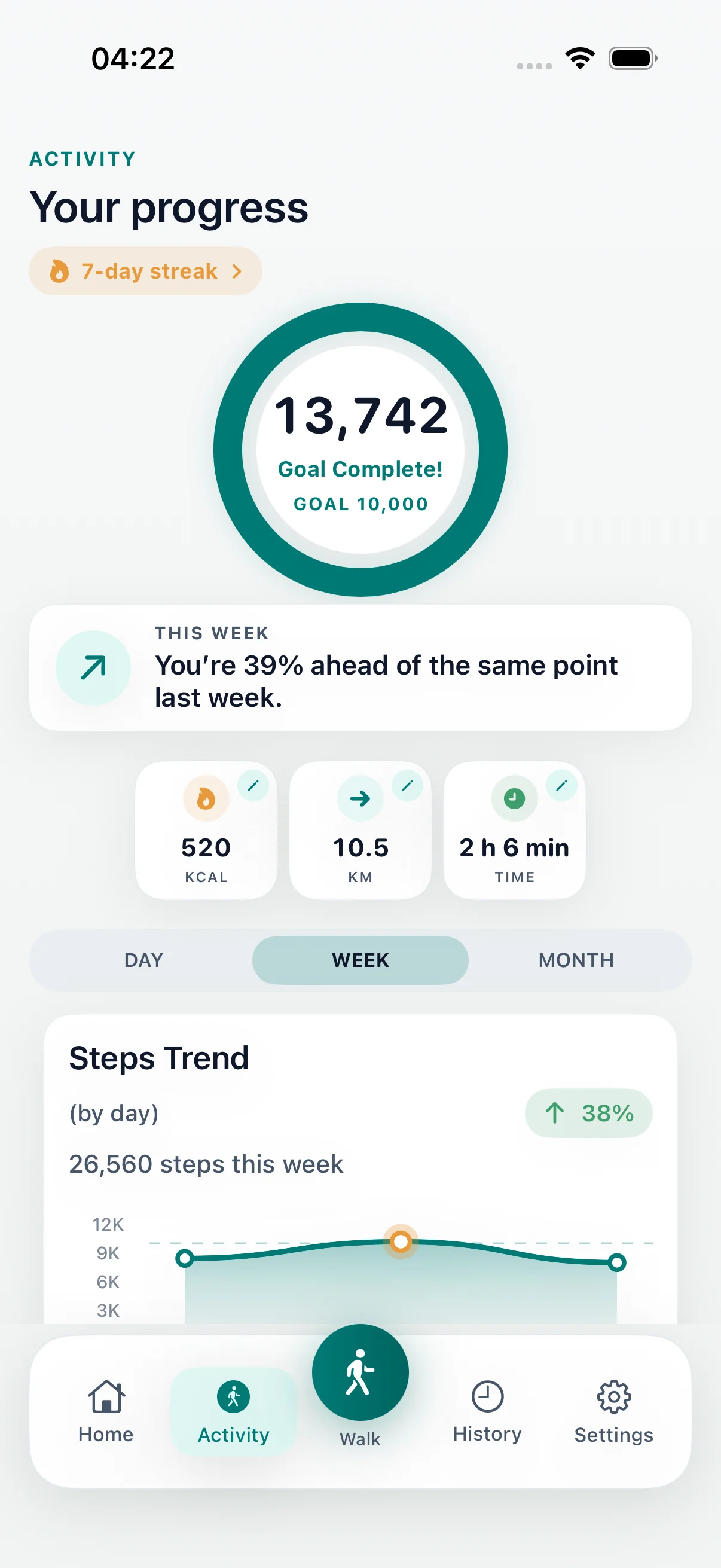 DailyWander walking progress screen