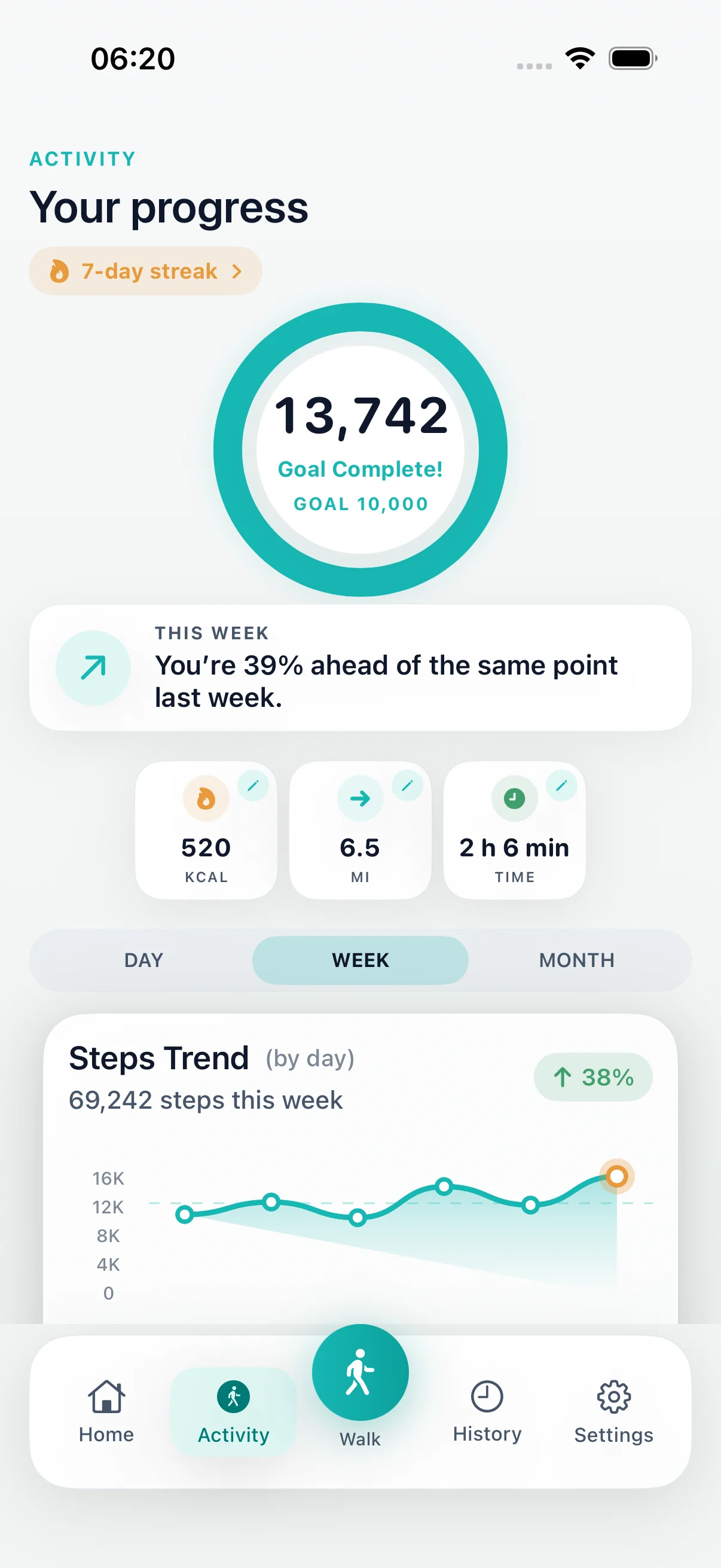 DailyWander walking progress screen