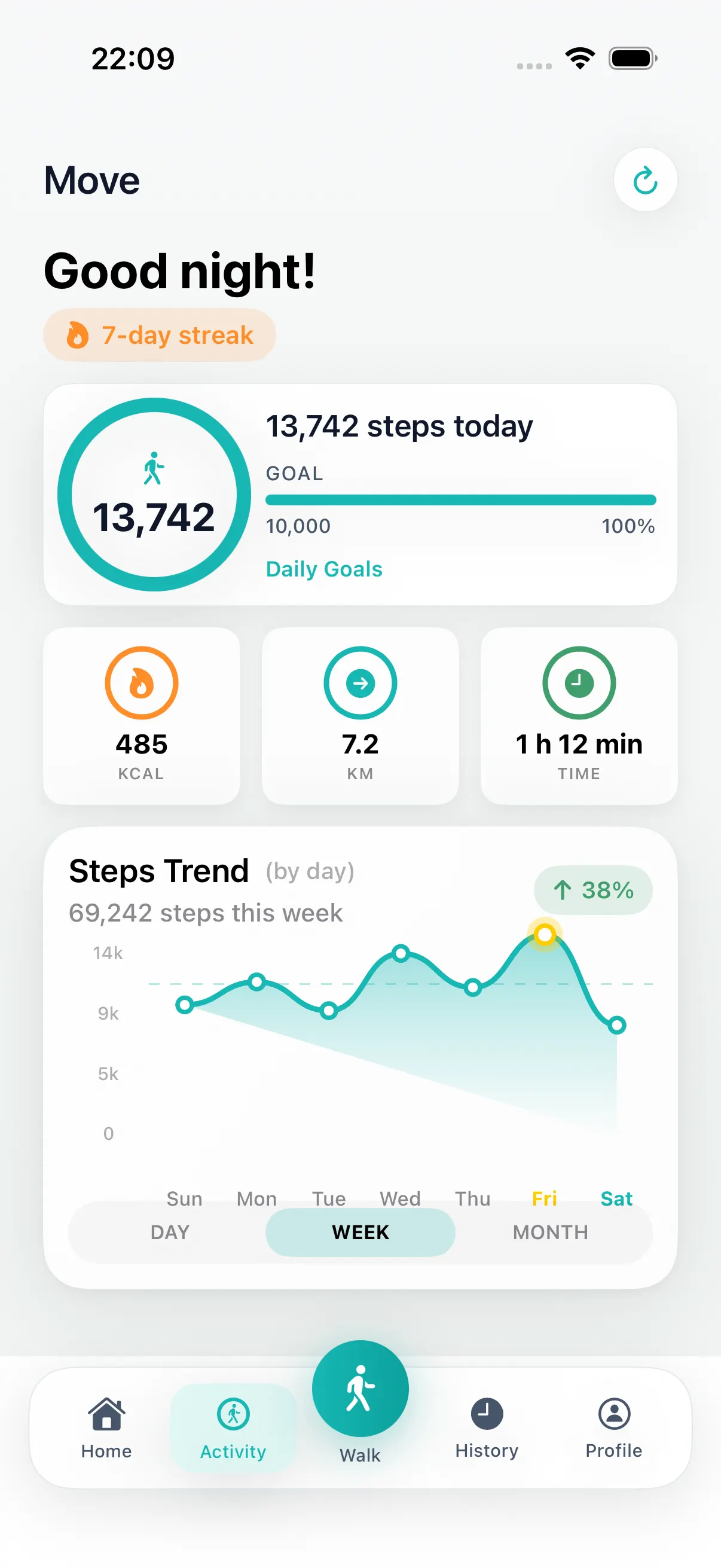 DailyWander activity tracking screen