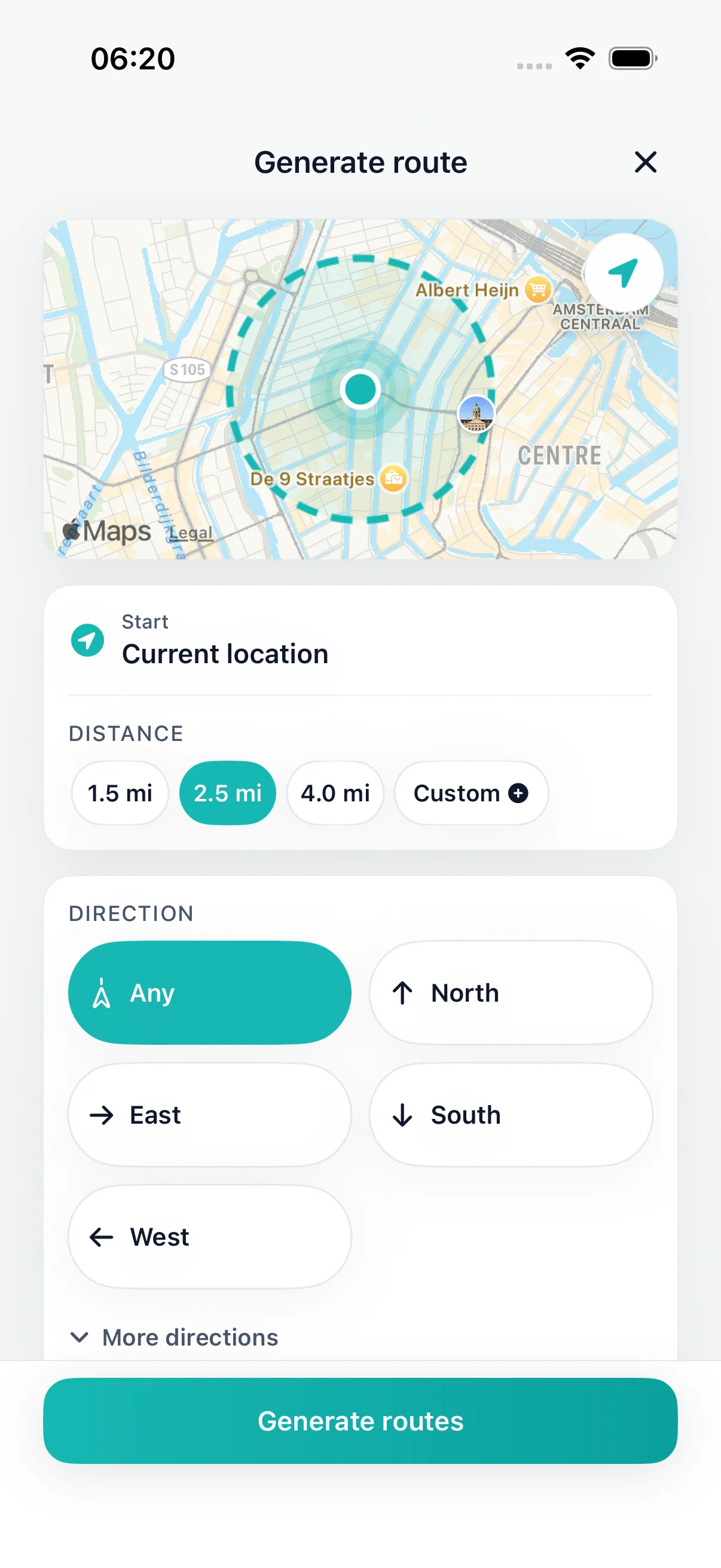 DailyWander set distance screen