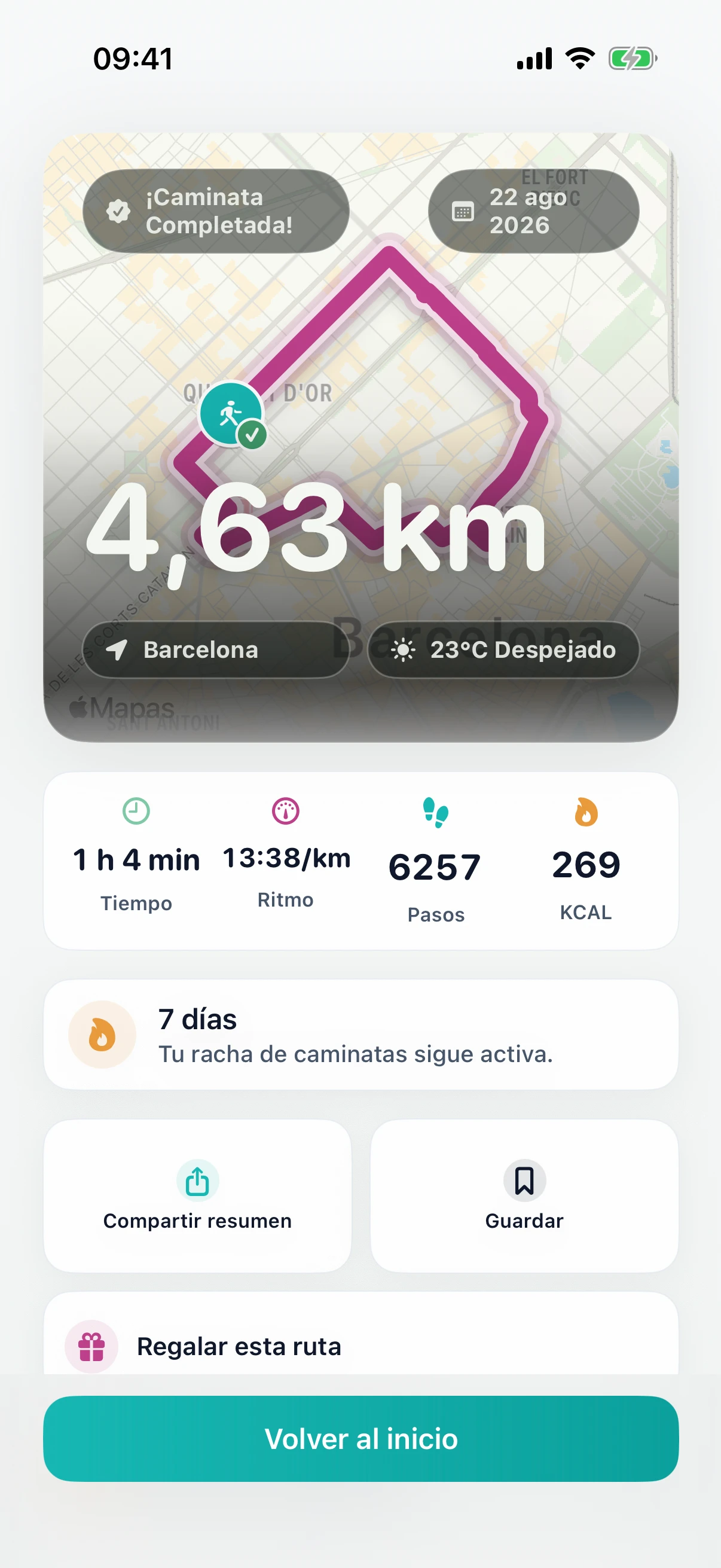 Resumen de un paseo completado en DailyWander