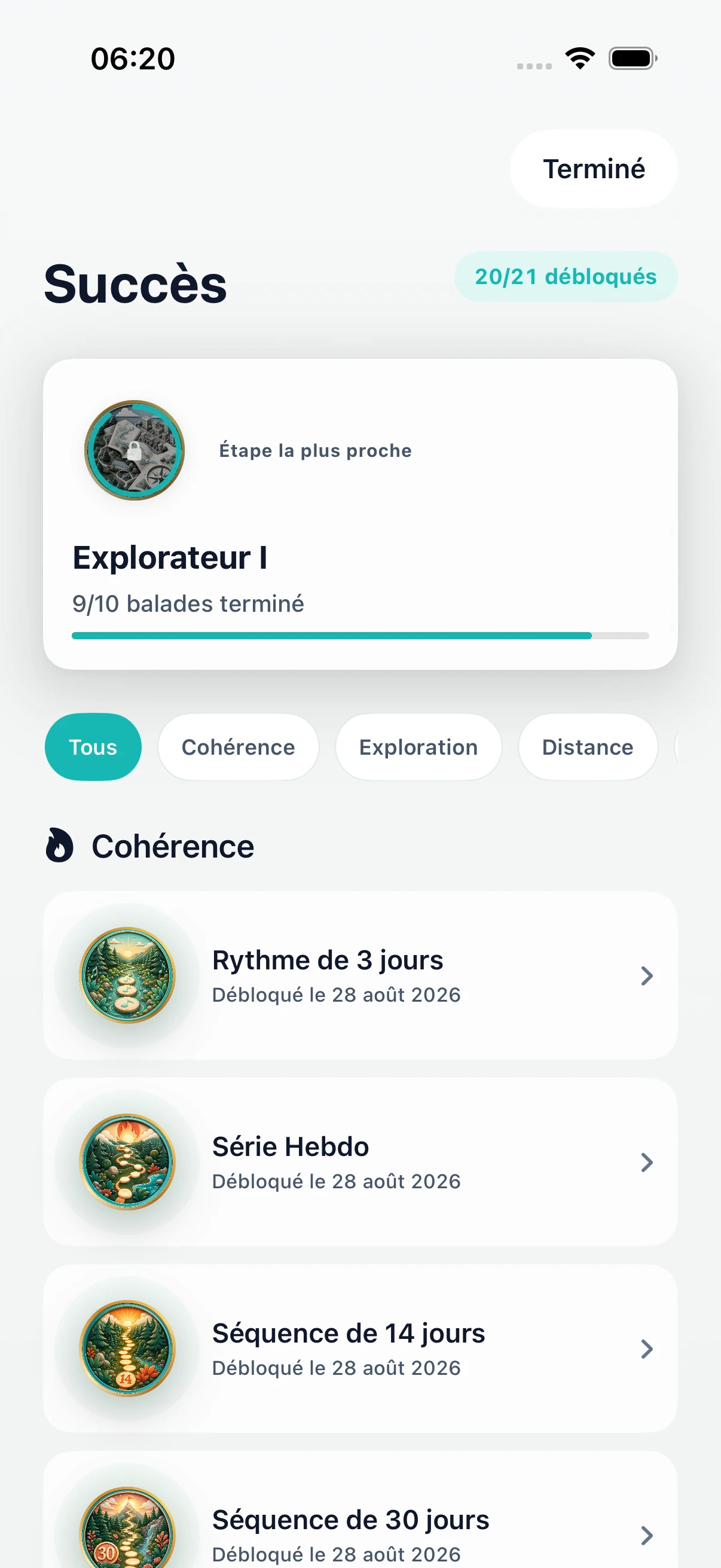 Réussites DailyWander avec séries et étapes d’exploration