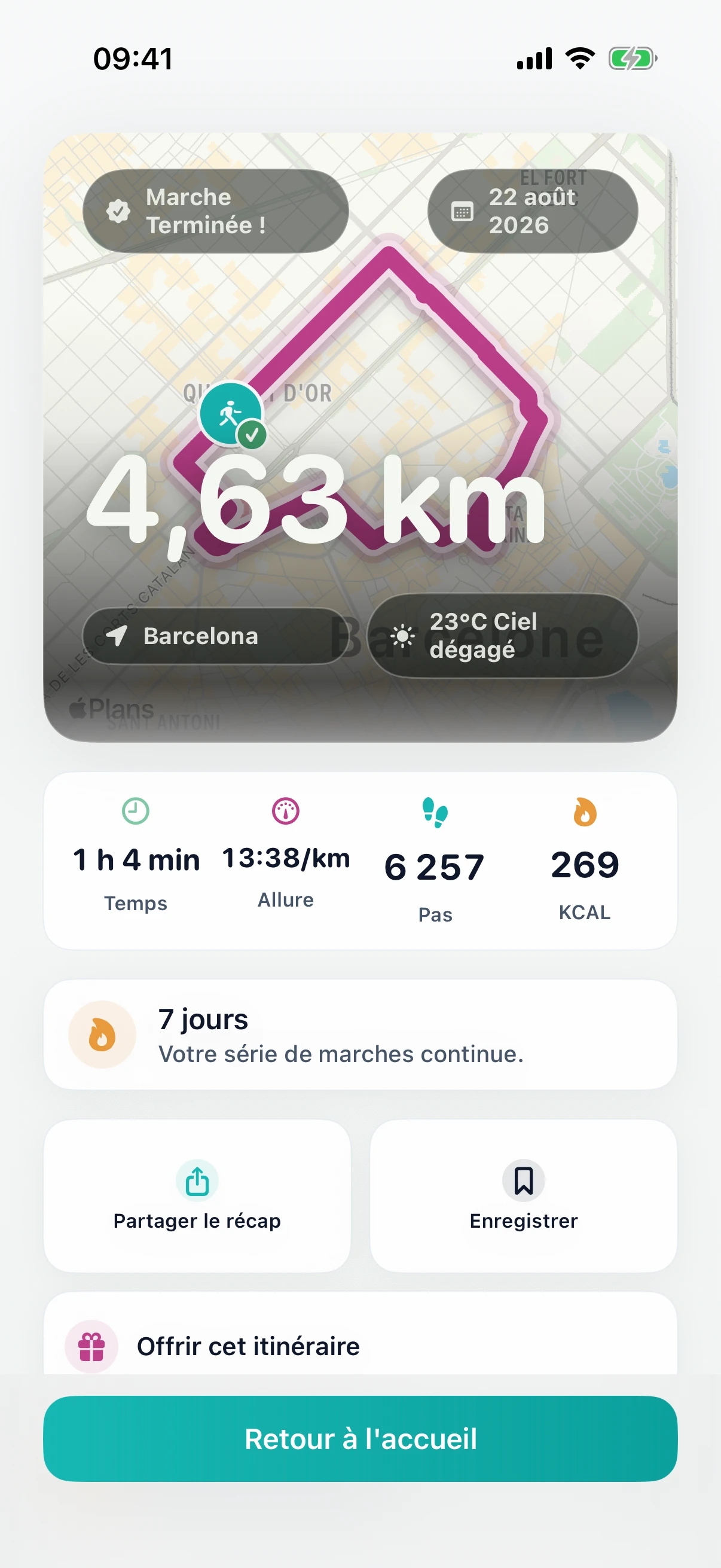 Récapitulatif DailyWander d’une balade terminée
