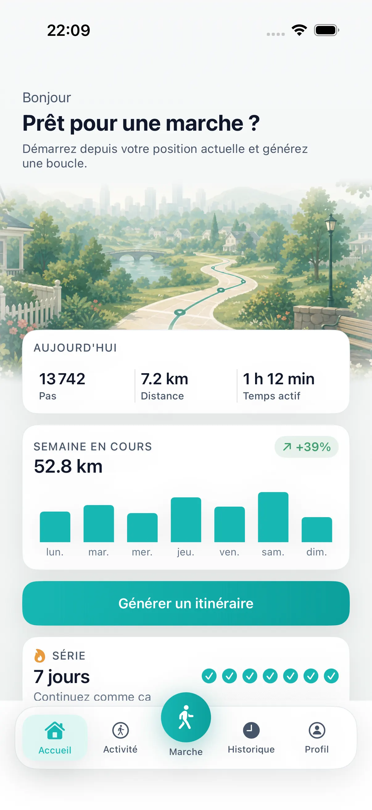 DailyWander home screen