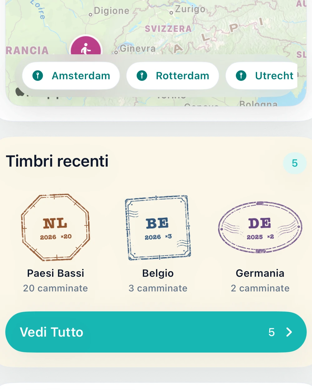Passaporto DailyWander con timbri dei paesi e luoghi più visitati