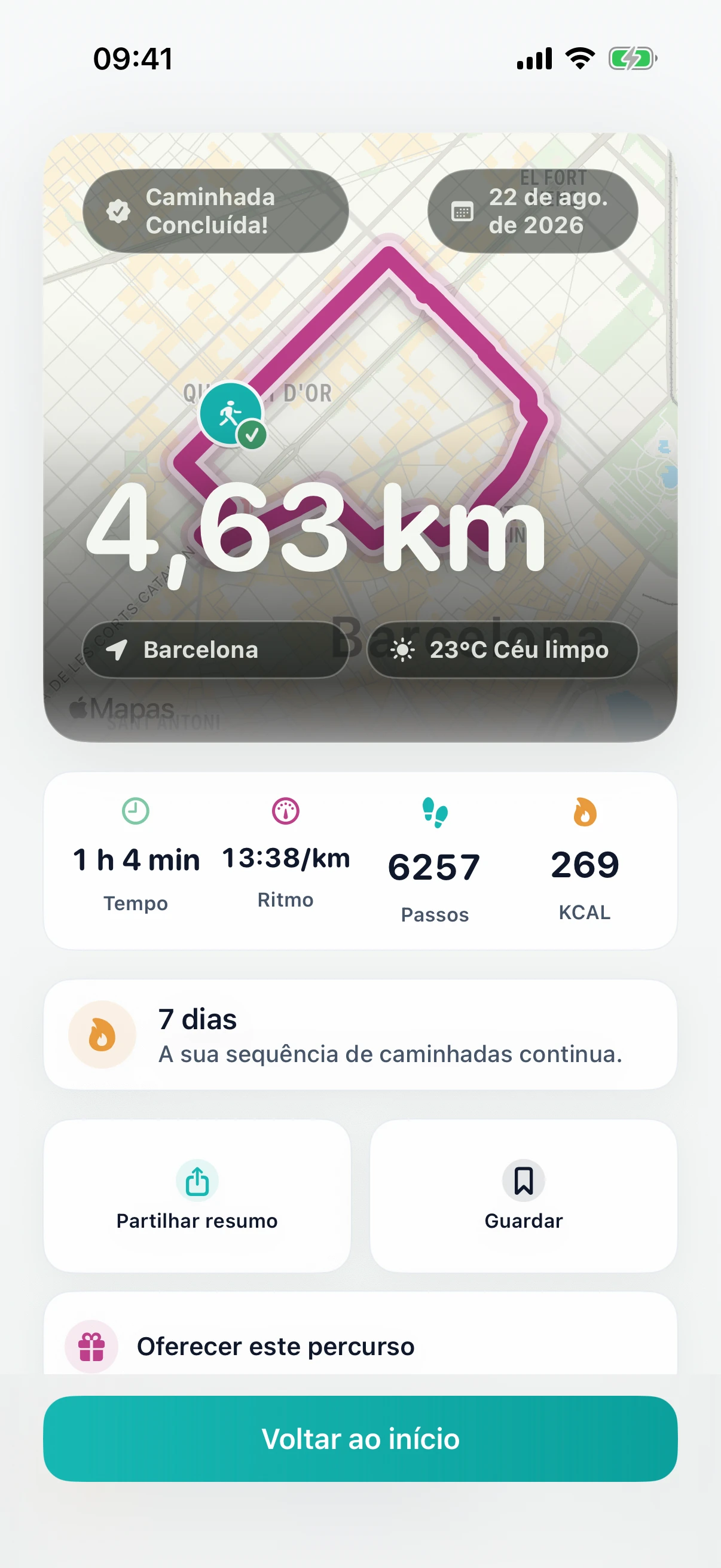 Resumo DailyWander de uma caminhada concluída