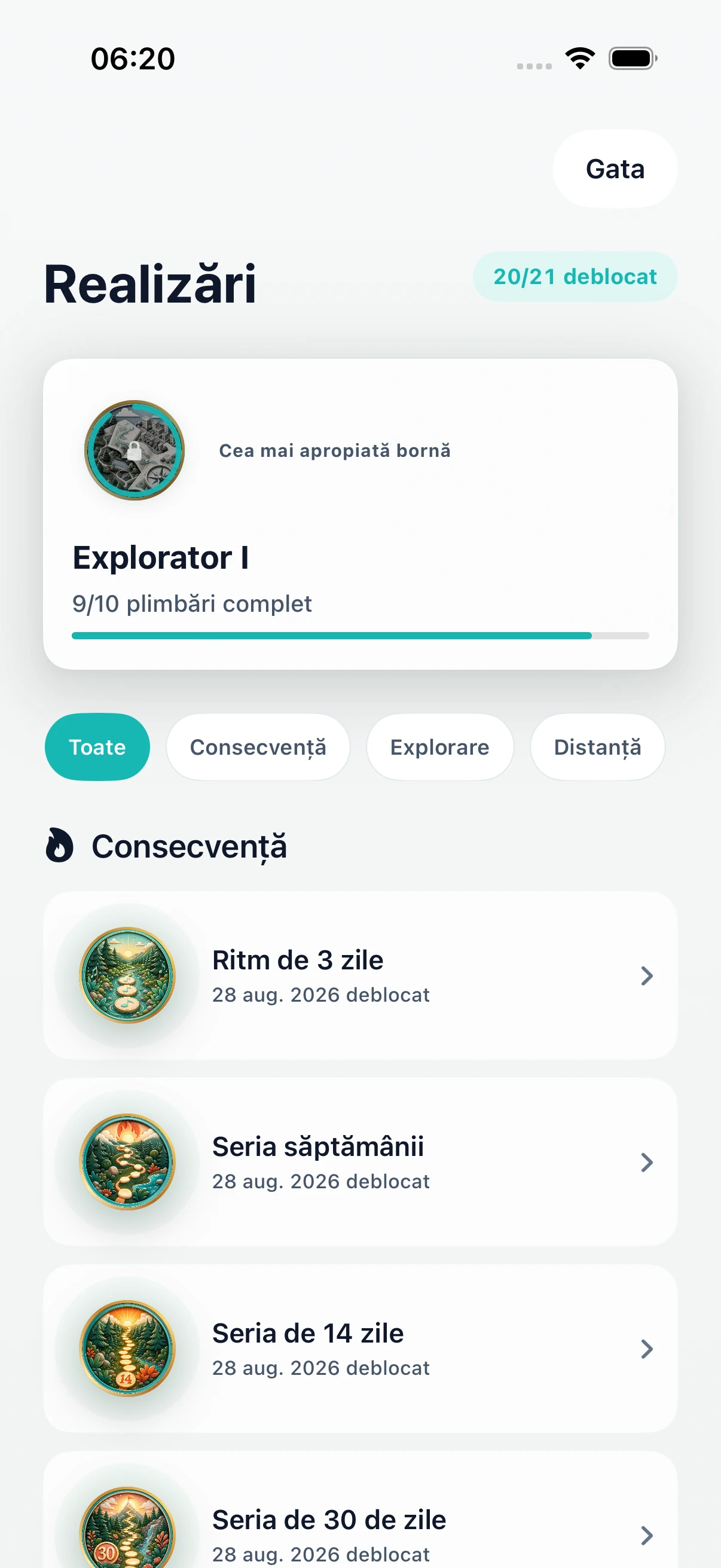 Realizări DailyWander cu serii și repere de explorare