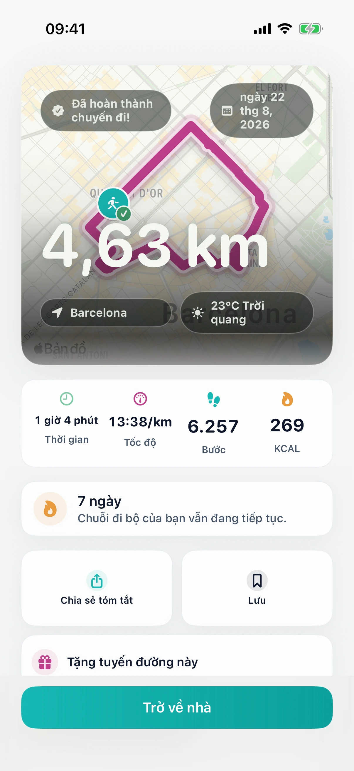 Bản tổng kết chuyến đi bộ đã hoàn thành trong DailyWander